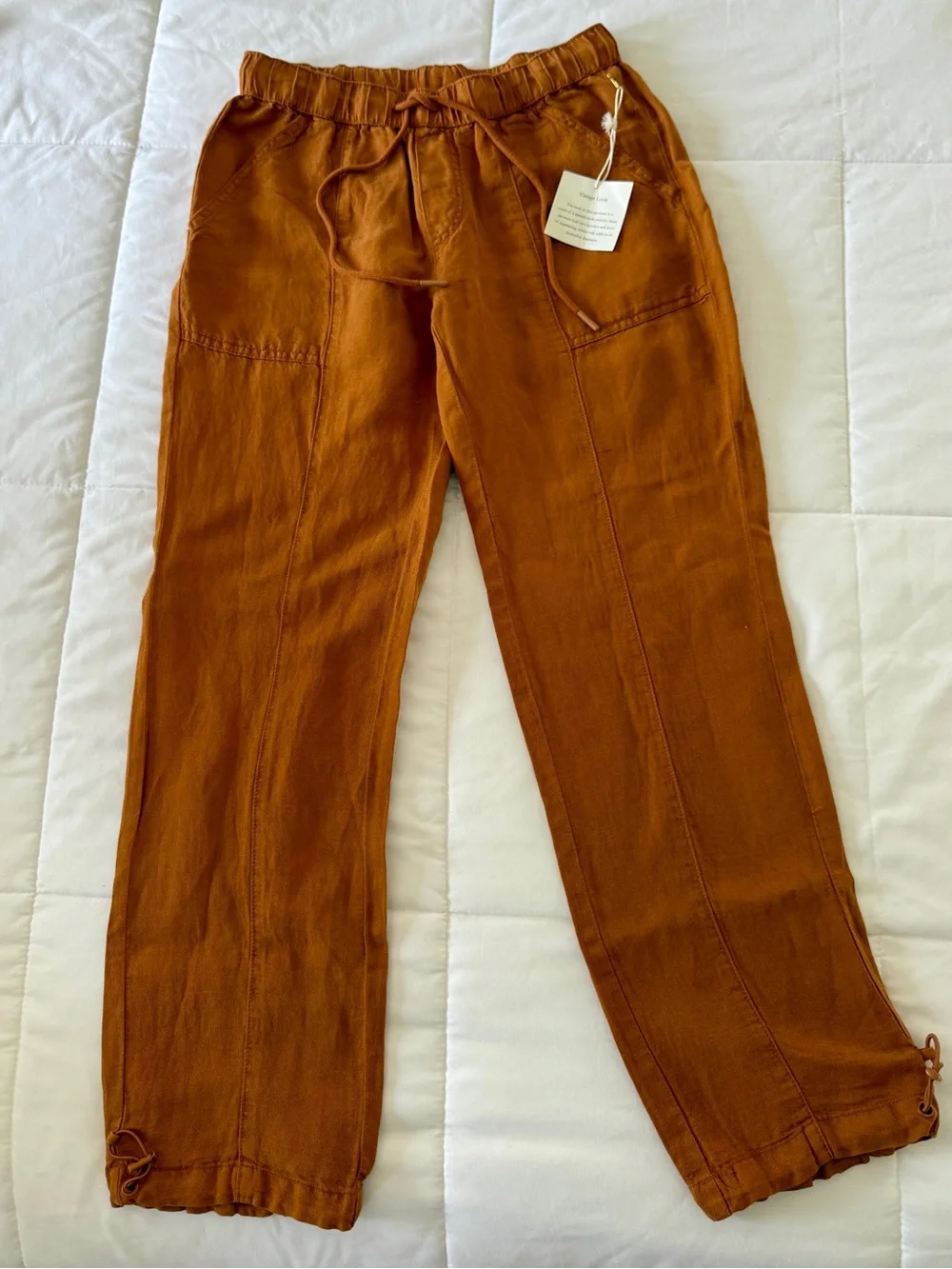 Nicole Miller Rust Orange Drawstring Linen Joggers